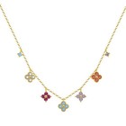 925 Sterling Silver Colorful Aaa Cz Clover Necklace
