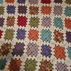 Handmade Crochet Granny Square Afghan Throw Blanket Vintage Style 48x43 Colorful
