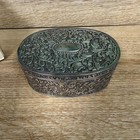 Vintage Oval Jewelry Trinket Box Casket With Red Velvet Lining Ornate