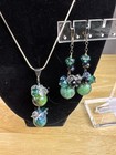 Gemstone Chrysocolla Sterling Silver Beaded Earrings Bracelet Pendant Set Glass