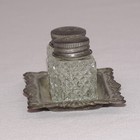 Vintage Unbranded Mini Cut Clear Glass Salt Pepper Shakers W silver Plated Tray 
