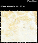 Kenya   Uganda 1922 Sc 30 King George V 2 - Gray Lilac Used F vf
