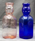 Vintage Cobalt Blue   Pink Brookfield Double Side Baby Face Quart Glass Bottles