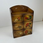 Vintage Wooden Sewing Chest 6 Drawer Floral Hand Painted Wall Mount Organizer