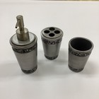 Silver Metal Bathroom Accessory Set  3pc - Soap Dispenser  Toothbrush Holder  T   