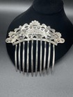     antique Silver Victorian Floral Open Cut Work  Etching Hair Comb Wedding 36g