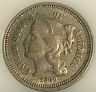 Vf 1866 Three Cents Nickel Coin-obv Doubling Us Of America And Reverse Die Crack