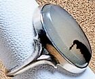 Rare Antique Art Nouveau   Sterling Silver Unique Dendritic Moss Agate Ring Sz6