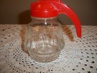 Vintage Mid Century Federal Tool Corp Glass Syrup Dispenser Red Plastic Handle