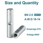 Gephynm Non-insulated Butt Connectors  100pcs 16-14 Awg Awg  Silver