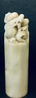 Vintage Chinese Carved Jade Dragon Cylinder Stamp seal With Original Box