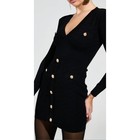 Trendy Threads Black Bandage Mini Dress Gold Button V-neck Long Sleeve  29 