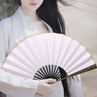 Solid Color Large Folding Fabric Fan Bamboo Wood Handheld Outdoor Portable Craft