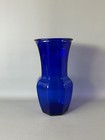 Vintage Cobalt Blue Glass Vase Octagonal Faceted Panel Flared Rim 9 5 Inch