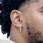 Iced Men Gold Plated Round Stud Cross Dangle Drop Hanging Hoop Earrings