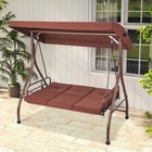 3-person Patio Swing Chair Converting Canopy Swing Adjustable Canopy Brown