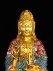 18  Old Dynasty Cloisonne Enamel Copper Gilt Lotus Guanyin Kwanyin Buddha Statue