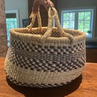 Extra Large Woven African Bolga Ghana Market Basket Leather Handle Vintage 16   