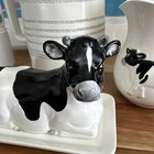 Vintage Otagiri Holstein Cow Farmhouse Cottage Butter Dish And Creamer Pitcher