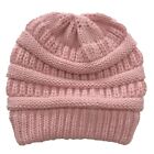 Pink  Women Ponytail Messy Bun Beanie Pony Tail Winter Knit Stretch Hat Us