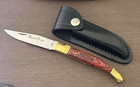 Vintage Laquiole Pocket Knife Blade Wood Handle Sheath Leather Men Red Rare Old