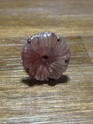 Vintage Sterling Silver Signed Kc Pink Rose Quartz Carved Flower Ring Size 7