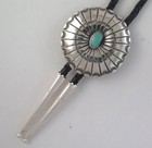 Radiant Stamped Round Sterling Silver   Turquoise Southwestern Bolo Tie