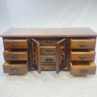 Vintage Wood Jewelry Box 9 Drawer Dresser Cabinet Chest Large Brown Yellow Felt