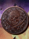 1 Oz  999 Fine Copper Round     Antiqued Pirate Ship Design     Avdp Ounce Coin