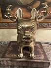 Anthropologie-frenchie french Bulldog-wine Holder-brass metal Figurine-w antlers