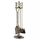 Antique Brass 5-piece Fireplace Tool Set With Heavy Weight Cast Iron Constructio