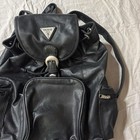 Guess Black Pebbled Drawstring Backpack Zip Pockets Silver Hardware Detach Strap