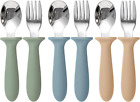 6-pack Kids Utensils Set Dishwasher Safe Silicone Stainless Steel Forks Spoons