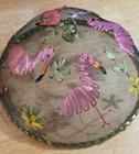 Vintage Domed Screen Mesh Raffia Flamingos 12  Round Food Cover Shoo Fly Picnic 