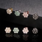 9mm Iced Green Black Moissanite Flower Stud Earrings Screwback 925 Silver Women