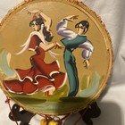 Vintage Hand Painted Tamborine   Spanish Flamenco Dancers Decor Kitsch