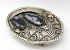 Southwest Style Oval Silver-plated Belt Buckle With Black Snowflake Obsidian