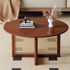 Modern Farmhouse Round Coffee Table - Faux Rattan  Solid Wood  Easy Assembly