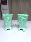 Pair Of Vintage Mckee Glass Jadite Nude 3 Sided Art Deco Electric Lamps