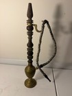 Antique Indian Brass Wood Hookah Water Pipe Engraved Complete Hose Early 1900s