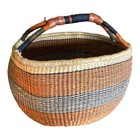 Vtg Large Woven African Bolga Ghana Market Basket Leather Handle 17    X 14    X 11   