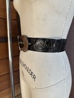 Vintage 80   s Patent Leather Belt With Oversized Silver  Buckle 26 5   -31 5    