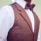 Men s Wool  Blend Brown Tailored Fit Herringbone Check Tweed Waistcoat Vest