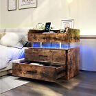 Led Light Nightstand W  Charging Station Night Stand End Side Table  2 Drawers