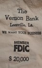 Vintage 1978 Canvas Bank Money Bag The Vernon Bank Leesville  Louisiana 12 X 27 