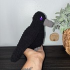 Handmade Small Black Plush Stuffed Bird Purple Eyes Gray Beak