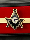 Master Mason Blue Cut Out Square Compass Tie Bar Necktie Gold Color Masonic New 