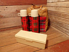 Vintage Set 1970 s Thermos King Seely Red Plaid Picnic W food Storage Box
