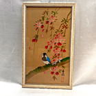 Vintage Wall Art Japanese Asian Oriental Print Wood Framed Floral Bird Bamboo