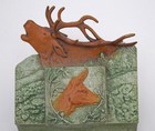 Antique Elk Stag Cast Iron Inkwell Judd  1920s  Wildlife Cabin Camp Folk Art